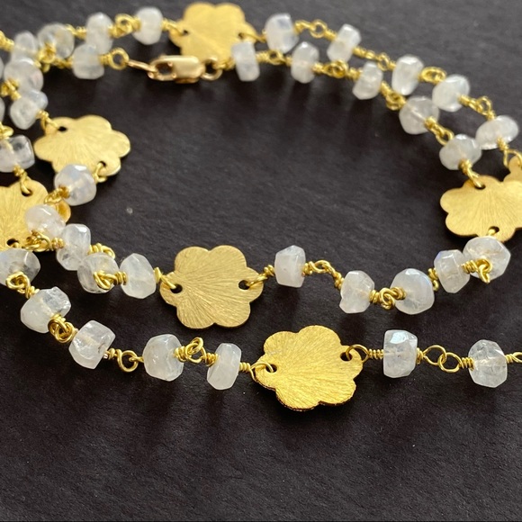 Moonstone Gold Necklace Wire wrapped Crystal Necklace flower charm